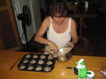 Alison mixing a batch of muffins